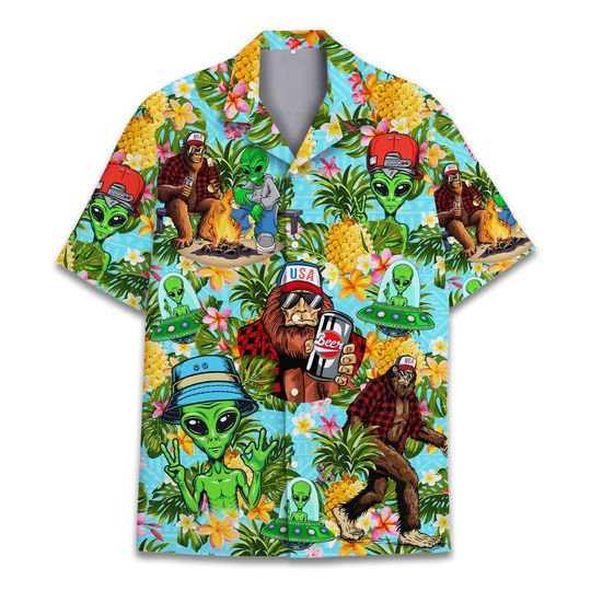 Bigfoot And Alien Hawaiian Shirt For Men Women