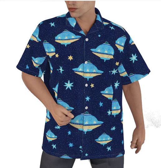 Discover UFO Flying Saucer Cotton Shirt Men's Hawaiian  Button Up Short