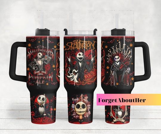 Jack Skellington Tumbler 40oz, Handle Stainless Steel Tumbler,Disney Tumbler, Nightmare Before Christmas Tumbler