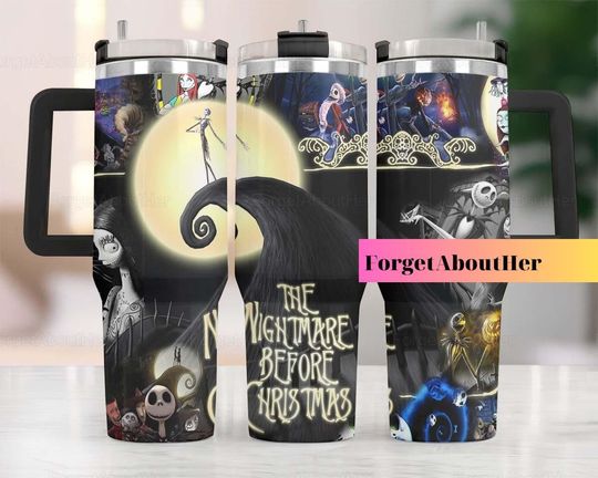Nightmare Before Tumbler With Handle, Jack And Sally Tumbler, Halloween Tumbler, Disney 40oz Quencher Tumbler