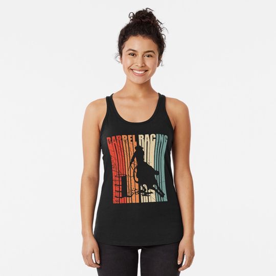 Retro Vintage Sunset Funny Barrel Racing Gift for Rodeo Lover Racerback Tank Top