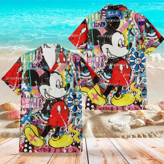 Mickey Hawaiian Shirt, Mickey Button Shirt, Disney Hawaiian Shirt, Mickey Floral