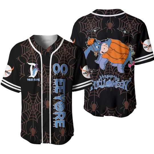 Eeyore Donkey Black Blue Happy Halloween Disney Baseball Jersey
