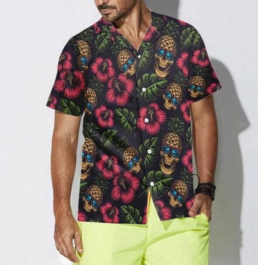 Pineapple Skull Black Hawaiian Shirt, Summer Skull Hawaii Shirt