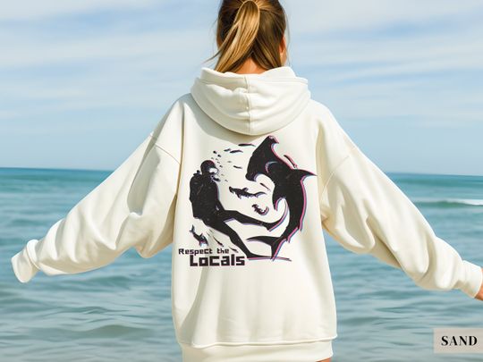 Respect The Locals Hammerhead Shark/Scuba Hoodie, Retro 90s Ocean Conservation/Environmentalist Hoodie