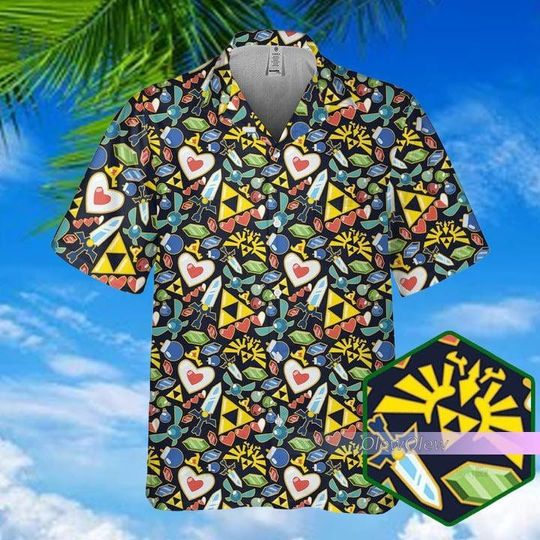 Zelda Hawaiian Shirt, Zelda Theme Shirt, Zelda Items Shirt, Zelda Gift, Zelda Shirt