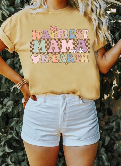 Discover Happiest Mama On Earth Shirt, Matching Mouse Ear Retro T-Shirt
