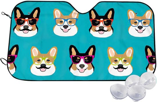 Discover Cute Corgi Glasses and Mustaches Car Sunshade