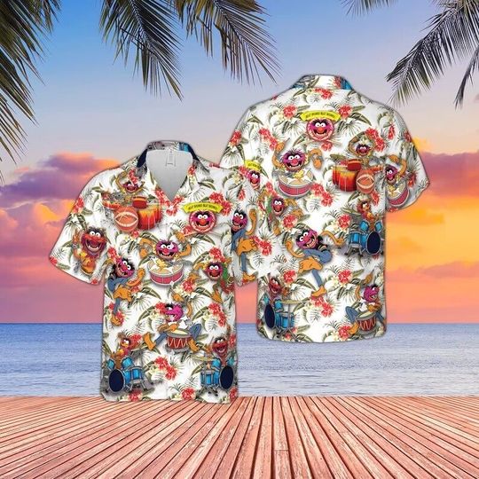 Discover Muppet Playing Drum Tropical Flower Hawaiian Shirt, 3D Aloha Shirt Lovers Gift