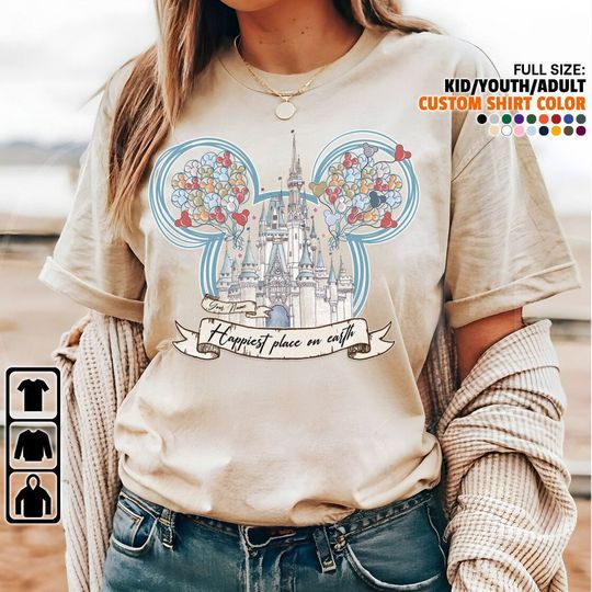 Custom Disney mickey Mouse Happiest Place on Earth Unisex T-Shirt, Magic Kingdom