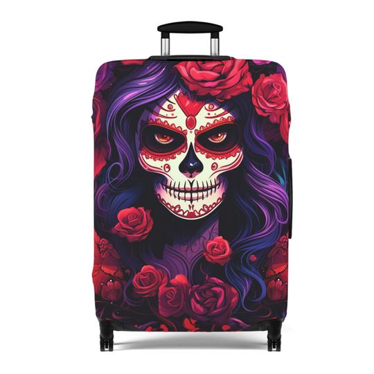 Discover Day Of The Dead Beautiful La Catrina Dia De Los Muertos Pink Purple Red Flowers Halloween Travel Gifts Trick Or Treat Luggage Cover Suitcase