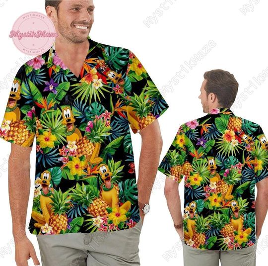 Pluto Hawaiian Shirt, Pluto Disney Button Shirt