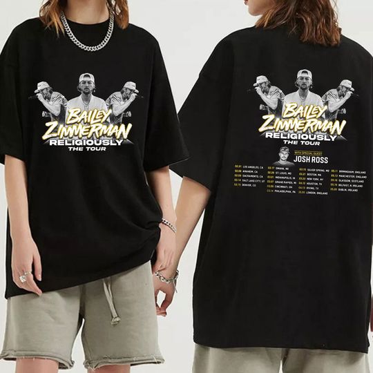 Discover Bailey Zimmerman Religiously World Tour 2024 Shirt, Bailey Zimmerman Fan Shirt