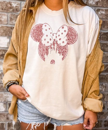 Glitter Rose Gold Minnie Shirt,Cute Ear Shirt,Disney Shirt for Women,Disney Ear Shirt,Disney Shirts, Minnie Ear Shirt,Disney Family Shirt,