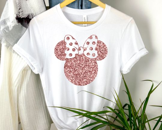 Disney Shirts, Minnie Ear Shirt, Glitter Rose Gold Minnie Shirt, Cute Ear Shirt, Disney Shirt for Women, Disney Toddler Ear Shirt