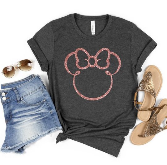 SALE!! Disney Shirts, Minnie Ear Shirt, Glitter Rose Gold Minnie Shirt, Cute Ear Shirt