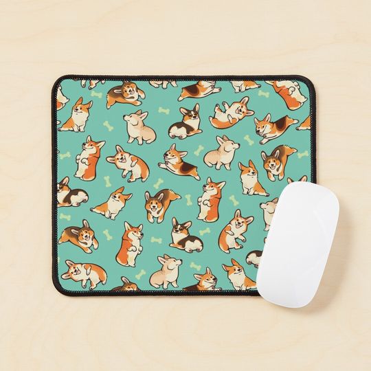 Cute Jolly corgis in green Mouse Pad