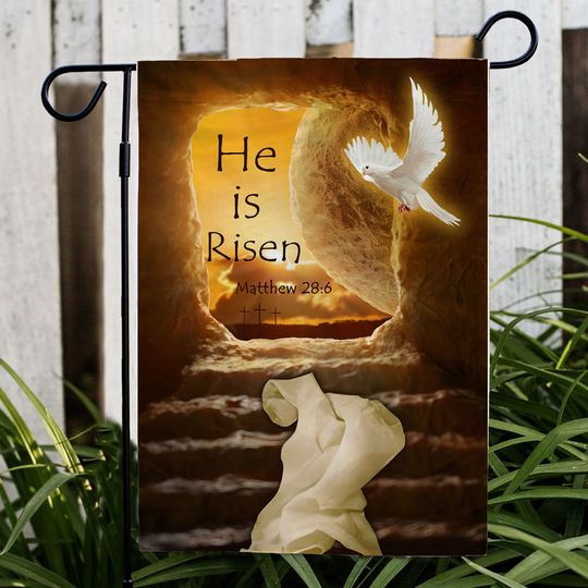 He Is Risen Christ Garden Flag, Winter Jesus Gifts, Matthew 28:6 Flag, Catholic God Flag, Christian Outdoor Flag, Religious Winter Yard Flag
