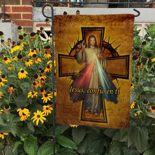 Sacred Heart of Jesus Banner, Religious Home Banner, The Heart of our Savior, Catholic Gift, Devotional Yard Art, Seasonal Garden Flag