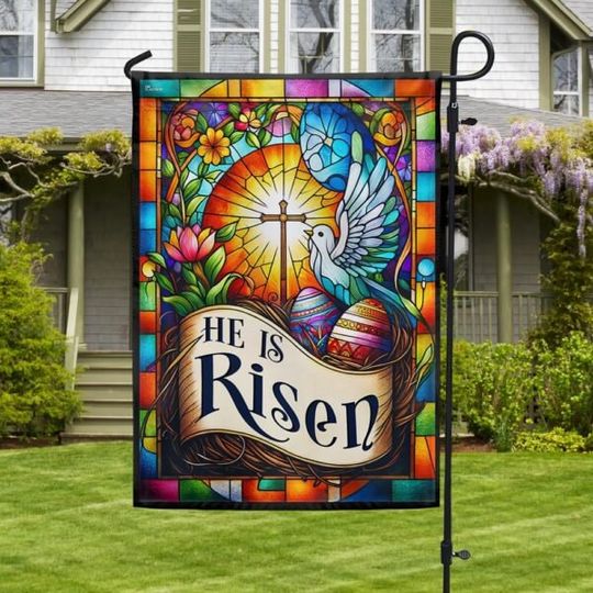 He Is Risen Easter Flag, Easter Garden Flag, Yard Decor, Easter Egg Flag, Jesus Resurrection Flag, Christian Flag