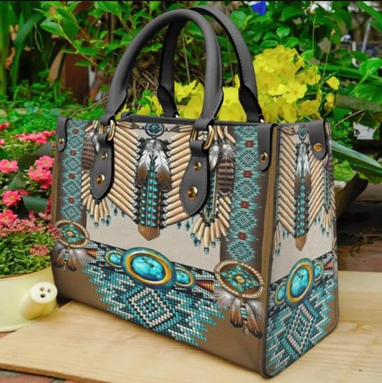 Turquoise Breastplate Native Leather Bag, Native American Lover's Handbag