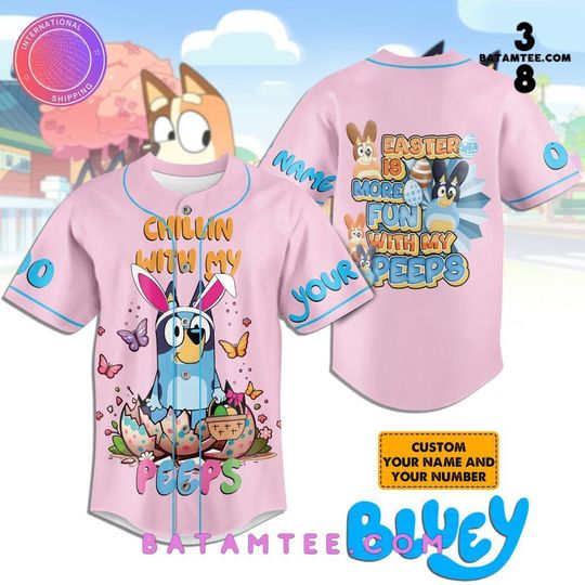 Personalized BlueyDad Chillin With My Peeps Pink Baseball Jersey
