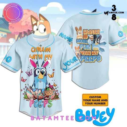 Personalized BlueyDad Chillin With My Peeps Blue Baseball Jersey