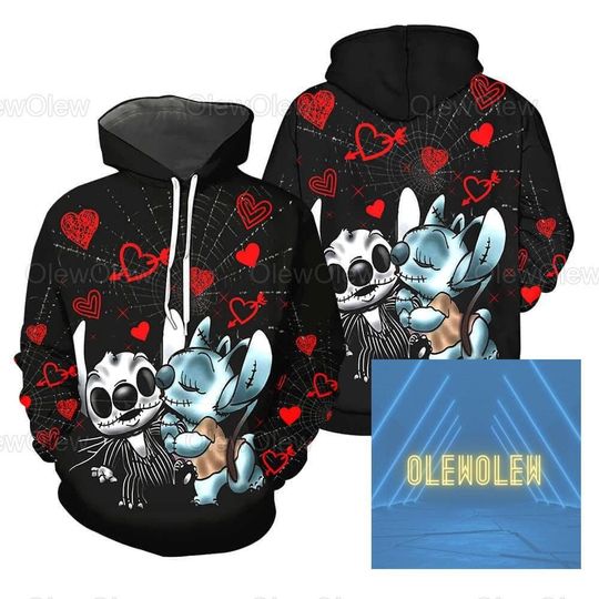 Funny Jack Skellington And Stitch Hoodie, Jack Skellington Friends Hoodie