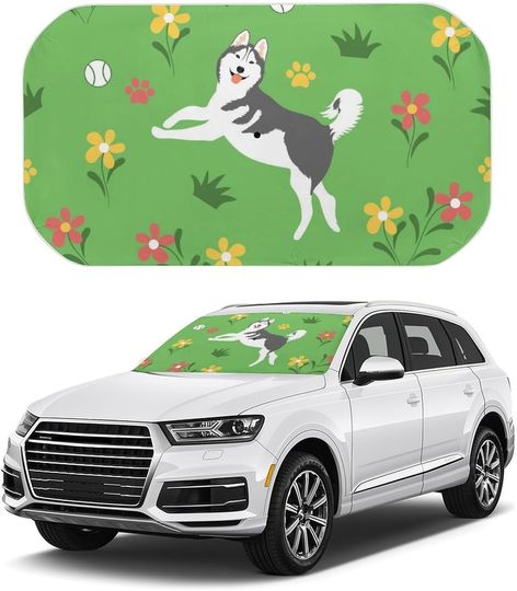 Discover Siberian Husky On The Grass Car Sunshade