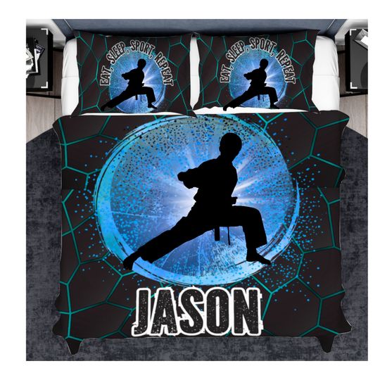 Custom Taekwondo Duvets Cover And Pillow Set For Boys, Personalized Bedding Set for Karate Boys, Judo Boys Duvet Set, Gift for Martial Arts