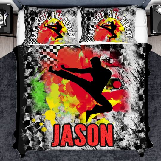 Discover Custom Karate Bed Cover Set For Boys, Customized taekwondo Bedding Set With Name On, Custom Duvet And Pillow Sets for Ninja Boys Martial Art