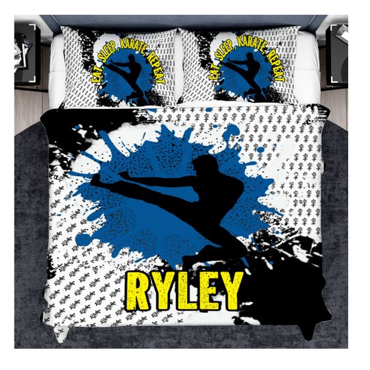 Boys Personalized Karate Bedding Set,  Custom Duvet And Pillow Set for Karate Boys, Sports Bedroom Ideas Karate Teens, Martial Arts Bedding