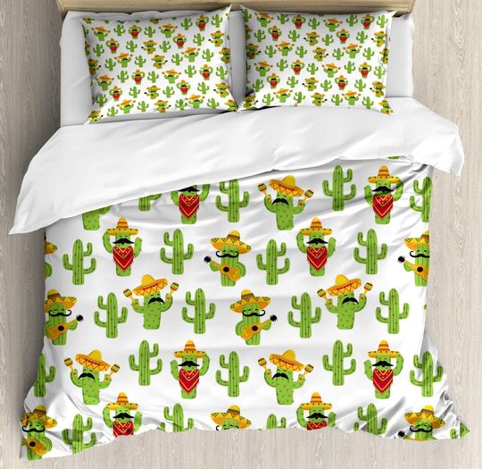 Discover ABAKUHAUS Cinco de Mayo Duvet Cover Set, Cactus Characters Fun, Bedding Set