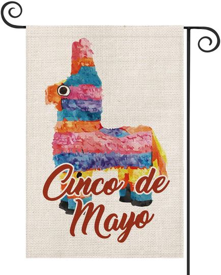 Cinco De Mayo Garden Flag Vertical Watercolor Rainbow Donkey Pinata Yard Outdoor Decoration