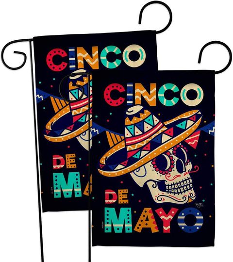 Breeze Decor Skull Cinco De Mayo Garden Flag 2pcs Pack Summer Party Cactus Pinata Sombrero Mexican Fiesta Outdoor