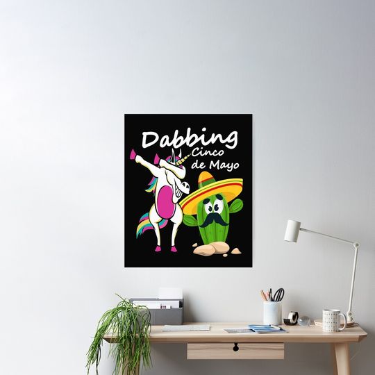 Dabbing Cinco de Mayo Unicorn and Rabbit Fun Gift Design Poster