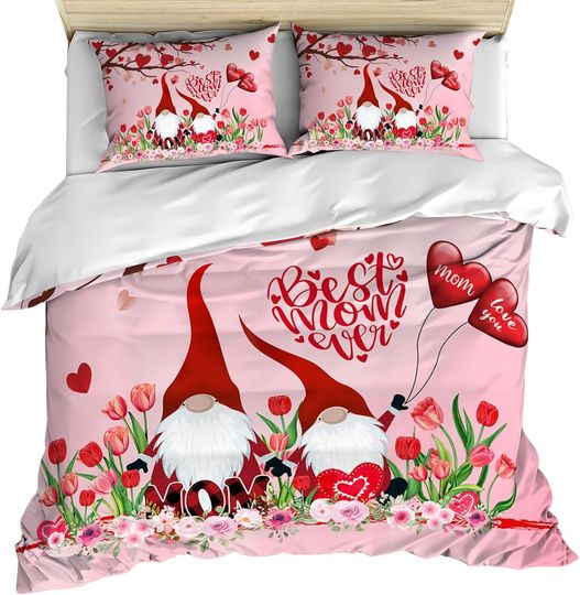 Discover Mother's Day Bedding Comforter Set, Farmhouse Bedding Set for Baby Girl Boy All Season Shams Love Gnomes Floral Best Mom Ever Pink