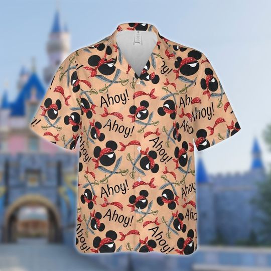 Discover Mouse Pirate Symbol Aloha Shirt, Mouse And Friends Pirate Hawaiian Shirt
