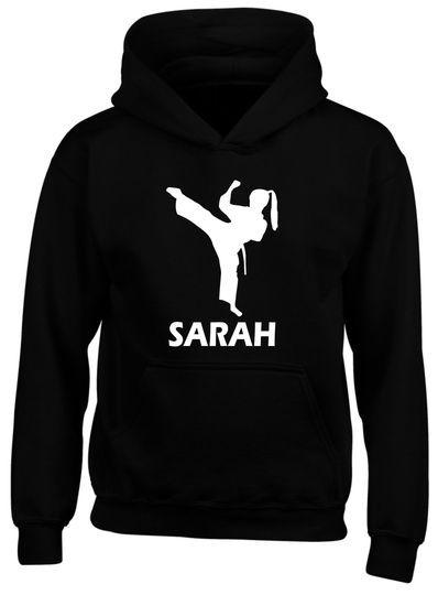 Personalised Hoodie Martial Arts Kick Hoody Judo Karate Club Street Fighter Girls Unisex Children Christmas Present Unisex Hoody