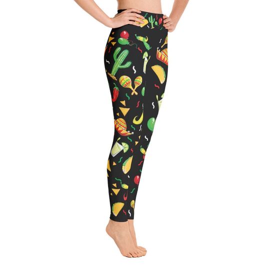 Waist High Yoga Leggings for Women, Cinco de Mayo Leggings, Fiesta Design