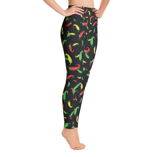 Waist High Yoga Leggings for Women, Cinco de Mayo Leggings, Chili Peppers Design