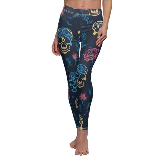 Skull and Roses Leggings for Women - Perfect for Cinco de Mayo Leggings