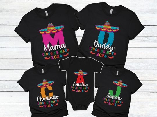 Personalized Cinco De Mayo Family Shirts, Monogrammed Cinco de Mayo Shirts with Name, Custom Cinco De Mayo Group Shirts Family Vacation 2024
