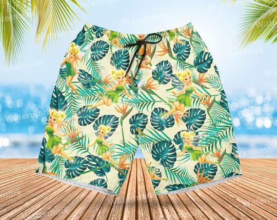Tinker Bell Hawaiian Short, Swim Trunk With Tinker Bell, Disney Trip Summer