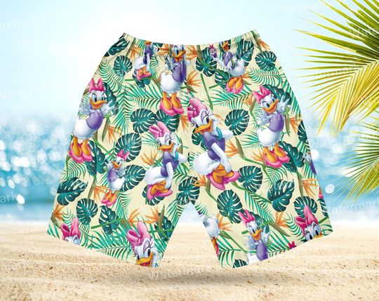 Daisy Duck Hawaiian Short, Swim Trunk With Daisy Duck, Disney Trip Summer