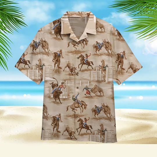 Hawaiian Shirt Adorned with Vintage Cowboy Imagery