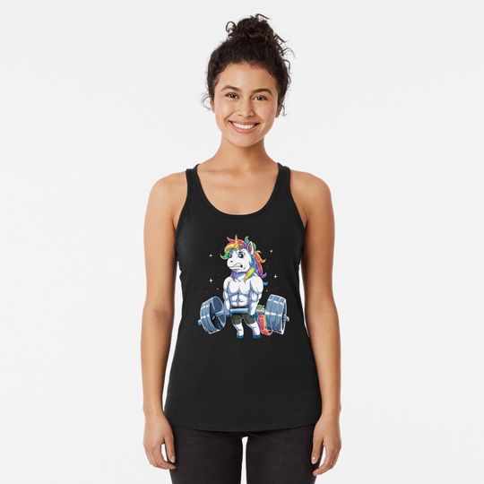 Unicorn Weightlifting T shirt Fitness Gym Deadlift Rainbow Gifts Party Men Women Racerback Tank Top