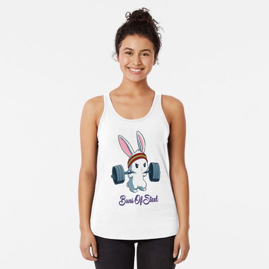 Buns Of Steel Fitness Rabbit Bunny Lover Gym Workout Racerback Tank Top