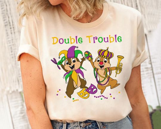 Chip And Dale Double Trouble Mardi Gras T-shirt, Disneyland Family Vacation Trip 2024 Birthday Gift