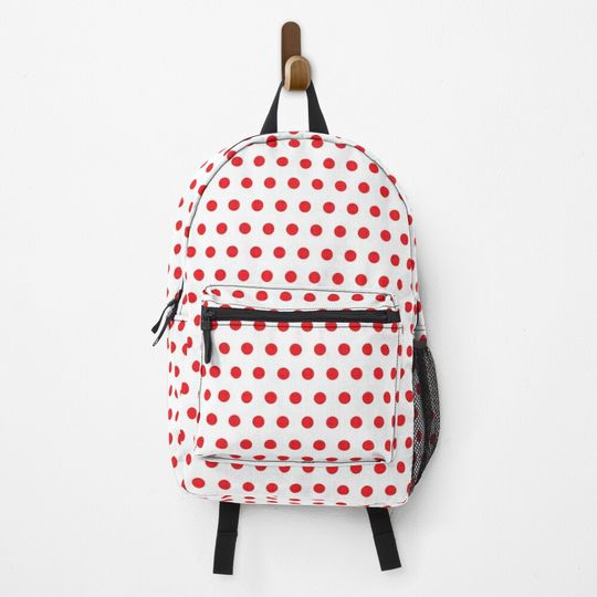 Red on White Polka Dot Face Mask Backpack